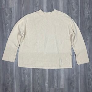 Gap Beige Heavy Knit Sweater with Ribbed Cuffs, Collar and Hem and Split Hems